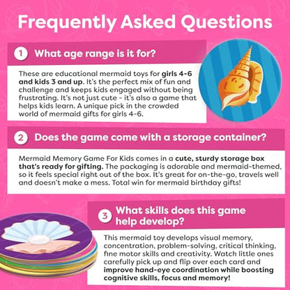 Mermaid Toys for Girls 4-6 Matching Game - Memory Game for Kids - Girls Toys 4-5 - Mermaid Gifts - 4 Year Old Girl Birthday Gifts - Kids Games Preschool Educational Toys - color: Mermaids