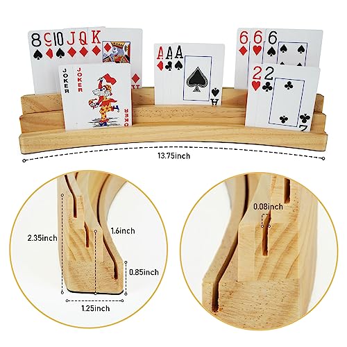 LotFancy Playing Card Holders for Kids Adults Seniors, Set of 4, 3-Tier Curved Wooden Card Holder for Family Card Game Night, Canasta, Bridge, Poker Parties, Hands Free - style: 4-Pack