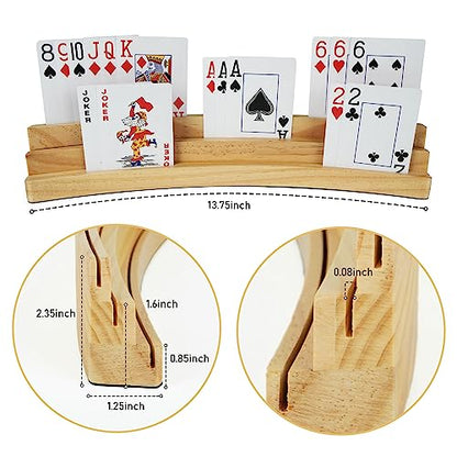 LotFancy Playing Card Holders for Kids Adults Seniors, Set of 4, 3-Tier Curved Wooden Card Holder for Family Card Game Night, Canasta, Bridge, Poker Parties, Hands Free - style: 4-Pack