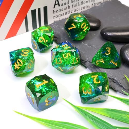 XENOLUX Polyhedral DND Dice Set, Bubble-Free Well-Balanced Sharp Edge Resin Dice, Diamond Cut Blue Green Iridescent Role Playing Accessories for Dungeons and Dragons with Metal Case - Mixed1 - color: Rd-mixed 1
