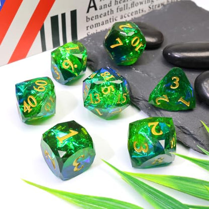 XENOLUX Polyhedral DND Dice Set, Bubble-Free Well-Balanced Sharp Edge Resin Dice, Diamond Cut Blue Green Iridescent Role Playing Accessories for Dungeons and Dragons with Metal Case - Mixed1 - color: Rd-mixed 1