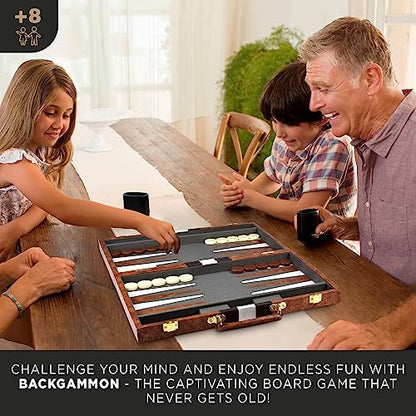 Large Backgammon Sets for Adults - Classic Board Games for 2 Players Adults and Kids - Premium Backgammon Set 15 inch Board and 32 Backgammon Pieces in Quality PU Leather Case - Gift for Man - style: Premium Brown