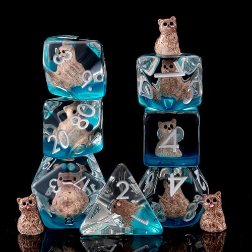 DND Resin Cat Dice Set, Red D&D Polyhedral Dice for Dungeons and Dragons RPG, MTG Role Playing Games D and D Dice 7pc D20 D12 D10 D8 D6 D4 for Ages 15 and Up - color: Cat3