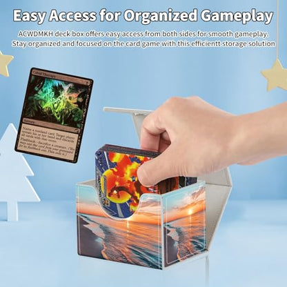 for MTG Commander Deck Box,Card Deck Box for Trading Yugioh MTG,Fits 100 Double Sleeved Cards,PU Leather Strong Magnet Case for Magic Commander TCG CCG,Beach Sunset - color: Beach Sunset