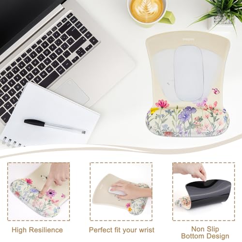 MEGREZ 4-in-1 Mouse Pad with Wrist Rest Ergonomic Memory Foam Desk Mat Set | ergonomic, anti-slip base, 4pcs set, desk pad, mouse wrist rest, keyboard rest, coaster, ideal for office & gaming - color: Light Beige