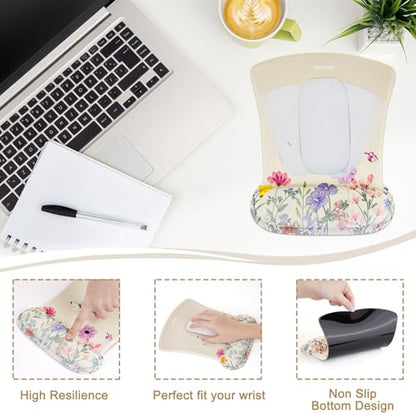MEGREZ 4-in-1 Mouse Pad with Wrist Rest Ergonomic Memory Foam Desk Mat Set | ergonomic, anti-slip base, 4pcs set, desk pad, mouse wrist rest, keyboard rest, coaster, ideal for office & gaming - color: Light Beige