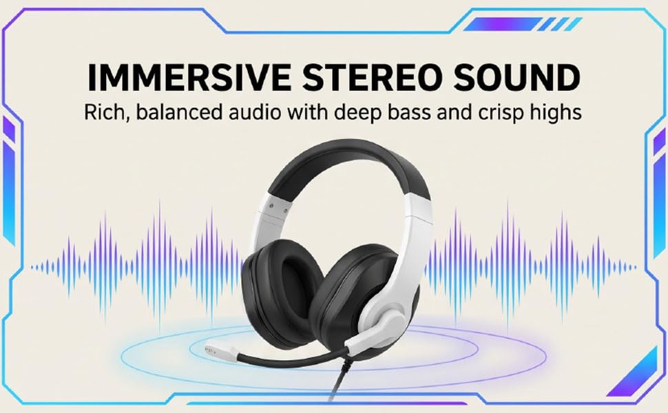 EBTOOLS Gaming Headset with Noise Canceling Microphone, 3.5mm Over Ear Headphones with Deep Bass, Adjustable Soft Padded Headband for Gaming