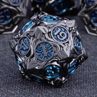 KERWELLSI Metal DND Dice Set D&D, 7Pcs Nature Vines Leaf Role Playing Dice with Gift Box, Black Blue Dungeons Dragons D and D Game Dice D20 D12 D10 D8 D6 D4