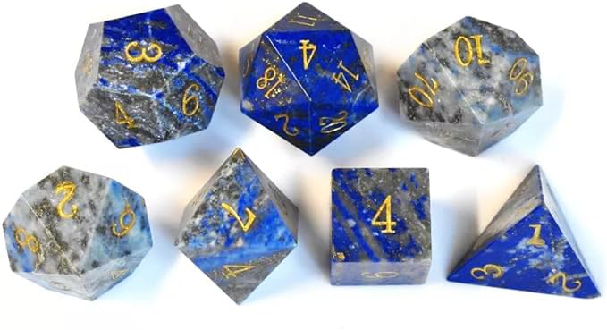 Natural Gemstone DND Dice Set,7 Pcs Lapis Lazuli Handmade Polyhedral D&D Dice with Gift Metal Box for Dungeons and Dragons MTG Role Playing Games (Lapis Lazuli) - color: Lapis Lazuli