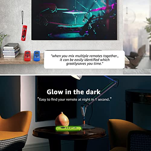 (3 Pack) ONEBOM Firestick Remote Cover 3rd Gen with Alexa Voice Remote 4K,Fire TV Stick Case Glow in The Dark,Anti Slip Shockproof Silicone Protective Case with Lanyard(Glow Green&Blue&Red) - color: (Black Lanyard)Glow Green&Red&Blue