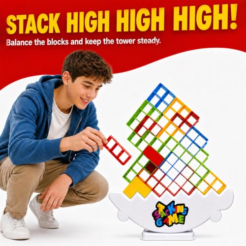 BBnote XL Giant 48PCS Stack Game for Adult & Kids, Tetra Board Tower Games for Family Travel Party, 2 Players Balance Stacking Toy, Team Toys Building Block - size: XL-48PCS