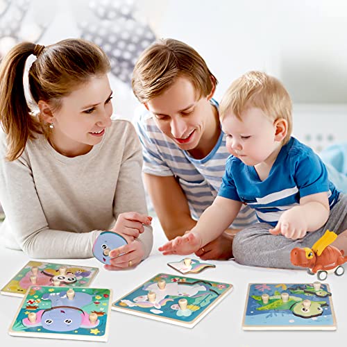 Chunky Wooden Puzzles for Toddlers 1-3: 4 PCS Animals Peg Puzzles Toys | 10 Reinforced Design Tested to 1,000+ Assembly Cycles - Big Pieces for Little Hands - Gift for 1-3 Year Olds Girl Boy - style: Style B