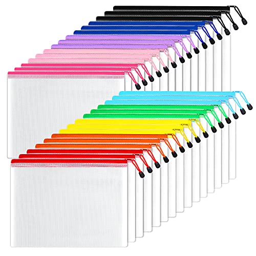 SUNEE Mesh Zipper Pouch 11x15 in (10 Colors, 30 Packs), Large Mesh Zipper Pouch Bags for School Office Supplies, Puzzles & Games, Travel Accessories - color: Multicolored, size: 11x15