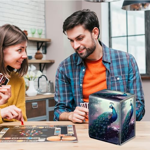 Card Deck Box for Trading Cards,MTG Commander Deck Box Fits 100+ Single Sleeved Cards,Leather Magnetic Card Storage Box for YuGiOh TCG CCG Cards,Peacock - color: Peacock