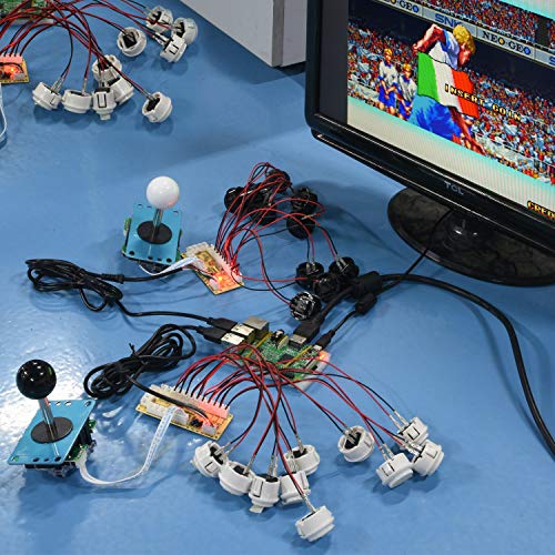 AUKUYEE Arcade Game Button and Joysticks Controller Kit with Zero Delay Encoder Board, 5 Pin Joysticks and Buttons for Mame Jamma & Other Fighting Games, Compatible with Windows and Raspberry Pi QR02