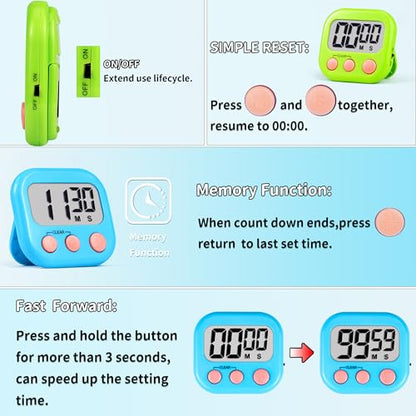Timer for Kids Teachers Supplies Digital Kitchen Timers for Cooking Large Magnetic Classroom Timer 2Pack-Blue Green - color: Blue Green