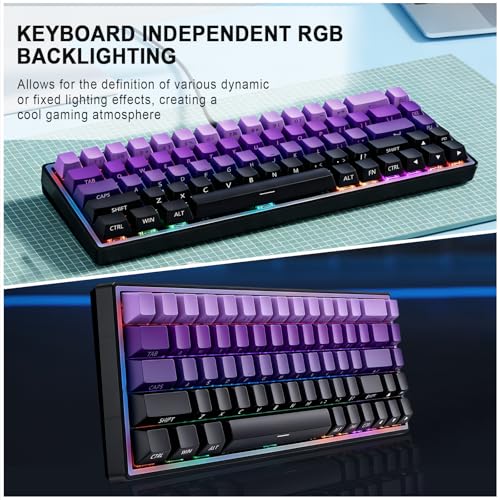 Wired 65% Mechanical Gaming Keyboard, Purple Gradient PBT Keycaps RGB Backlit Compact Mini Keyboard, Portable Ergonomic Gaming Keyboard for PC Laptop Desktop Gamers Office Work - color: Purple
