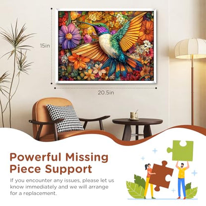 Adult Puzzles 300 Pieces, Hummingbird Floral Jigsaw Puzzles for Kids Adults Seniors 300 Pieces, Glossy Sturdy Vibrant Puzzle 300 Piece, Challenging Puzzle Great Gift for Family Friends - style: Hummingbird