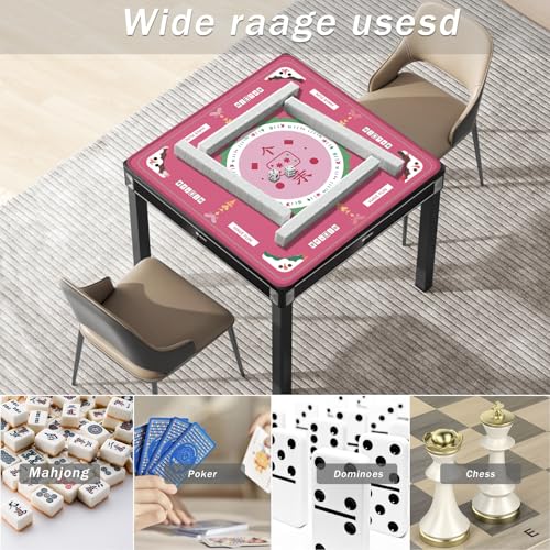 2F22E Mahjong Table Mat for American Mahjong, Neoprene Non-Slip Noise Reduction Mat with Printed Rules, 32.4 x 32.4 Inch Pink Table Cover for Poker, Cards & Board Games - color: Pink