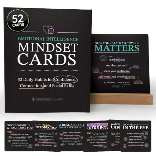 Emotional Intelligence Mindset Cards – 52 Daily Habits for Confidence, Connection & Social Skills – for Kids, Teens & Adults – Includes Wooden Display Stand – Gift for Teachers & Parents - style: Emotional Intelligence