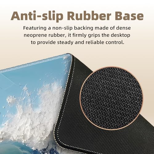 Galdas Gaming Mouse Pad XXL XL Large Long Extended Big Mousepad Non-Slip Rubber Keyboard Desk Pad with Stitched Edges for Laptop Home Office (31.5x11.8x0.08 Inch) … (Painting Waves) - color: Painting Waves