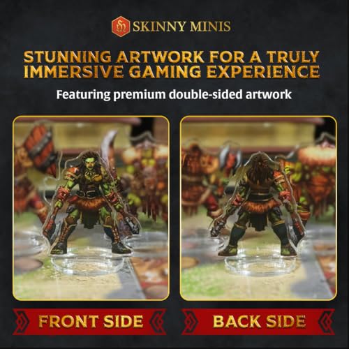 Skinny Minis Orcs Miniatures Set, 12 Flat Minis, D&D Compatible, 2D Acrylic Figures for Tabletop RPGs, 5e & Pathfinder Monster Minis