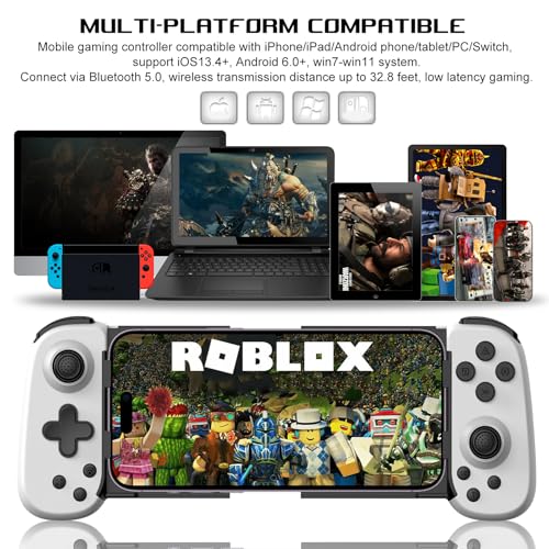 arVin Mobile Game Controller for iPhone/iPad/Android/Samsung/Tablet/PC/Switch/PS3/PS4, Wireless Gamepad Joystick with Turbo/6-axis Gyro/Vibration, Play Xbox Cloud Gaming/PS Remote Play/Steam Link - color: White, size: Standard Version(D6)