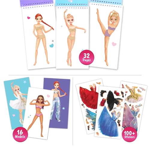 Dance Recital Gifts for Girls. Dress Up Sticker Activity Book. | Fashion design sticker book featuring dancer poses, paper doll dress-up games, and creative play for kids ages 5 and up. - color: Sticker Dress Up Dancers