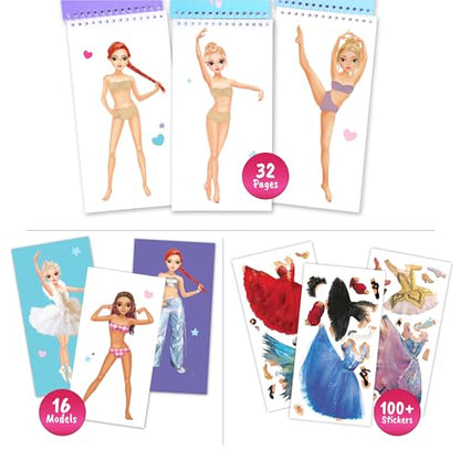 Dance Recital Gifts for Girls. Dress Up Sticker Activity Book. | Fashion design sticker book featuring dancer poses, paper doll dress-up games, and creative play for kids ages 5 and up. - color: Sticker Dress Up Dancers