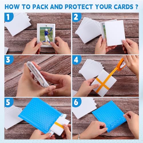 Engrowtic 302 Pcs Trading Card Shipping Protector Set Include 200 Precut Plastic Inserts Card Mailers 100 Poly Bubble Mailers Padded Envelopes and 2 Masking Tape(Blue,4.5 x 3.5 Inch) - color: Blue, size: 4.5 x 3.5 Inch