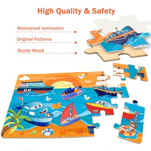 Puzzles for Kids Ages 4-6,24 Pieces Wooden Puzzles for Toddlers Ages 3-5 4-8 3 4 5 6 3-4 Year Olds.4 Pack Car Puzzle Set Children Jigsaw Puzzles for Boys and Girls Educational Learning Toys | Colorful Toddler Puzzle Set, Educational Learning Toys, Birthda