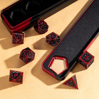UDIXI Metal DND Dice Set, Metal Dice Set D&D for Tabletop Games (Black Red) | 7-Pieces, Dragon Carved, Chain-edge Design, Metal Gift Box, DM Gift, for Dungeons and Dragons Role Playing Games - color: Chain Frame-red Black