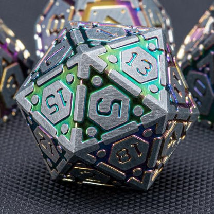 DND Metal Dice Set, Polyhedral Dice Set for RPG D&D Dice with Cracks Dungeons and Dragons Dice Set for RPG TTRPG D&D Die with Gift Case（Silver and Coloured Ink-1） for Ages 15 and Up - color: Silver and Coloured Ink-1