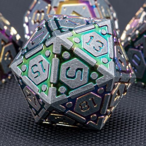 DND Metal Dice Set, Polyhedral Dice Set for RPG D&D Dice with Cracks Dungeons and Dragons Dice Set for RPG TTRPG D&D Die with Gift Case（Silver and Coloured Ink-1） for Ages 15 and Up - color: Silver and Coloured Ink-1