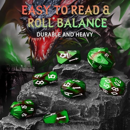FONVGOGO Metal DND Dice Set for Dungeons and Dragon Dice Collector Gift RPG | Unique Cool Stonehenge Design,Polyhedral D and D Dice for DND Lovers Tabletop Role Playing Games TTRPG, Black Green - color: S Black Green