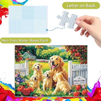 Jeacirio Puzzles for Kids Ages 4-6 6-8, 100 Piece Puzzles for Kids, Golden Retriever Dog Family Jigsaw Puzzle, Educational Puzzle Toys for Boys and Girls, Kids Puzzles Ages 5-8 8-10, 15 x 11 Inch - size: Golden Retriever Puzzles