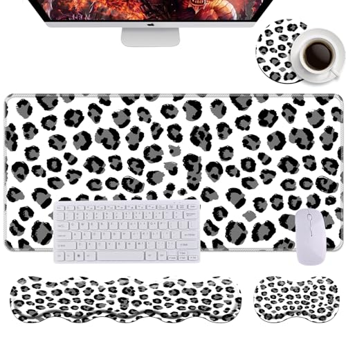Keyboard Wrist Rest+Mouse Wrist Pad+Desk Pad Set,Memory Foam Ergonomic Easy Typing Pain Relief for Computer Laptop Office Home - Leopard Print - color: Leopard Print