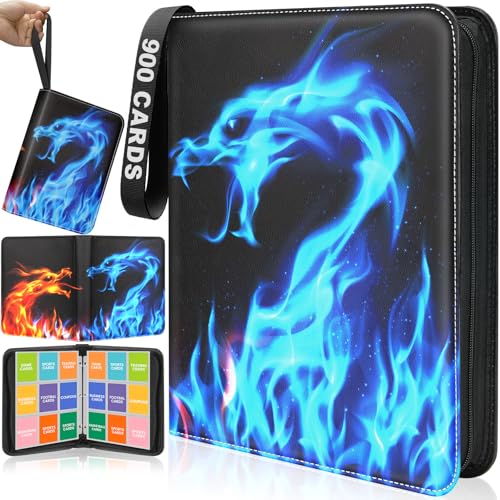 9-Pocket Trading Card Binder with 50 Removable Sleeves – Holds 900 Cards, Premium Storage Case for Game, Sports, Photocard& MTG Collectors, Album Book Ideal Gift for Boys & Girls, Yellow and Blue - color: Yellow and Blue, size: Large