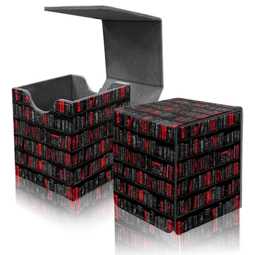 Card Deck Box for MTG Commander,Collectible Trading Storage Box Fits 120+ Single Sleeved Cards Magnetic Case PU Leather for Magic Commander TCG CCG MTG,Black Red Bookshelf - color: Black Red Bookshelf