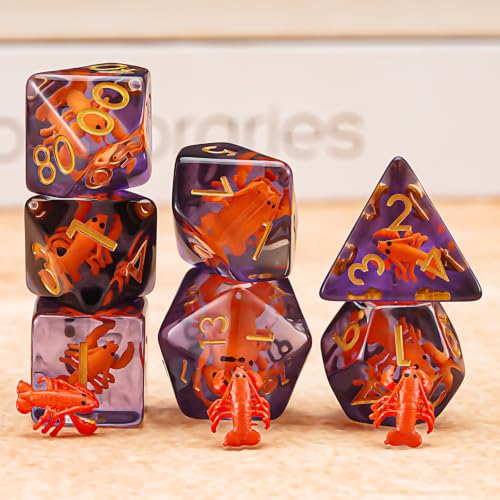 Lobster Resin D&D Dice Set, 7-Piece DND Polyhedral Dice (D4, D6, D8, D10, D12, D20, D%) Dungeons and Dragons Dice Set - color: Lobster1