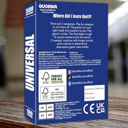 Trivia Card Games for Adults — Family Board Games for Teens and Adults | 500 General Knowledge Questions Trivia Cards with Answers – Fun Party Game for Family Game Night - color: 1. Universal