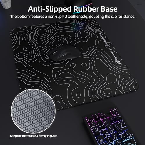 ATTACK SHARK CM05 Glass Gaming Mouse Pad,17.7x15.7 in Large Mouse Mat,Non Slip 9H Hard Mousepads,Nano-Textured Glass Surface with Improved Precision and Speed for FPS/MOBA - Black Contour - color: Black Contour