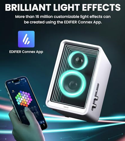 Edifier QR65 Desktop Active Monitor with 2.75" Long-Throw Aluminum Diaphragm mid-Low Drivers, Hi-Res Audio, Brilliant Light Effects, 70W Output Power Bluetooth Speakers with Stands - White - color: White
