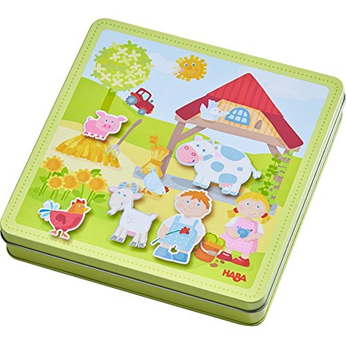 HABA Peter and Pauline Farm Animal Magnetic Activity Set, Toddler Busy Board & Toddler Car Activities with 4 Background Scenes for Travel & Learning Fun for Ages 3+ - color: Green - Day on the Farm