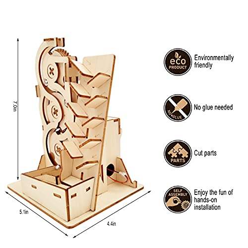 Solar 3D Wooden Puzzle Marble Run DIY Model Kit Craft Sets Wood Mechanical Toys Experiments Projects Birthday Gift for Adult Men Age 14+ Years Old - style: Stair marble run