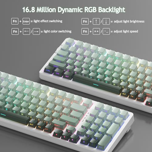 MageGee LIGHT100 Wireless Creamy Keyboard, Gasket Structure Hot Swappable, 2.4G/USB-C/BT5.0 RGB Backlit Mechanical Gaming Keyboard for Win/Mac/PC, 8000mAh Battery, Side Printed PBT Keycap, Green - color: Green/Blue Whale Switch
