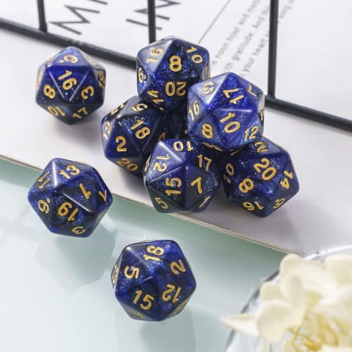10 Pieces Polyhedral Dice Set D20 Dice 20mm Acrylic 20 Sided Game Dice for Dungeons and Dragons RPG MTG DND Dice Table Games (Starry Blue Black) - color: Starry Blue Black