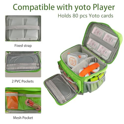 Travel Carrying Case Compatible with Yoto Player Bluetooth Speaker and Headphone Accessories, Card Holder Holds up to 80 Cards with Shoulder Strap, Bag Only (Green) - color: Green