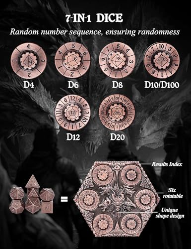 D&D Dice Set,7PCS Metal Dice for Dungeons and Dragons,Mini Dice Set with Pocket Watch Case,Role Playing Board Games Accessories (Dragon, Copper-S) - color: S-copper, style: Dragon