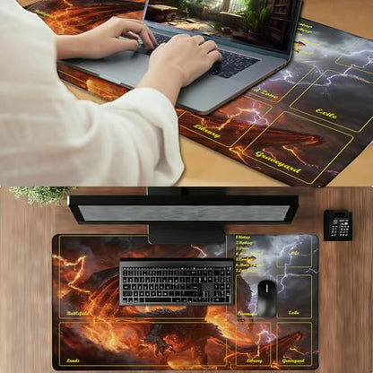 MTG Playmat TCG Card Mat Magic The Gathering Play Mat with Zone 24x14 Inch - color: Elemental Dragon Rage,with Zone